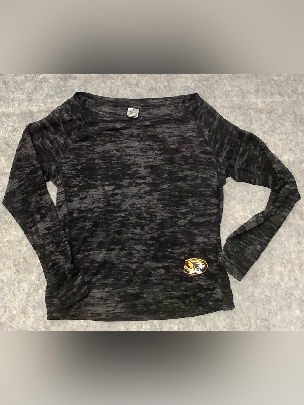 Nike Mizzou Missouri Tigers Scoop Neck Black and Gray Marbled Long Sleeve Top Lg